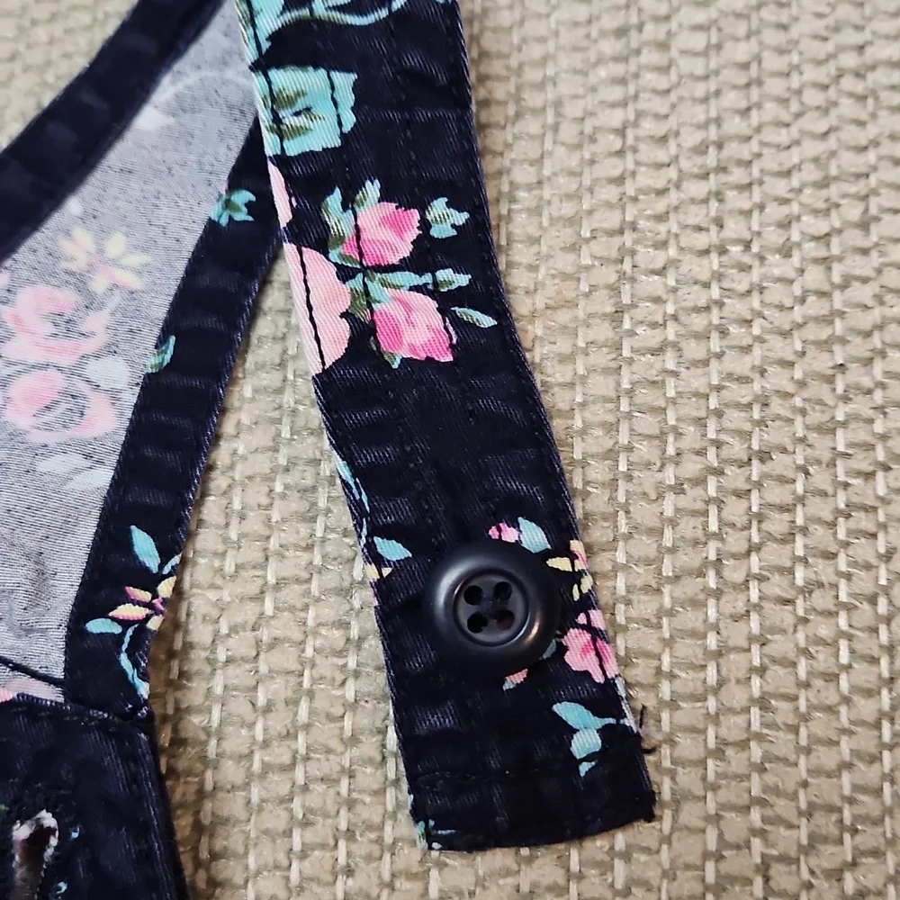 OshKosh B'gosh Girls Floral Overall Dress Jumper 18 Months Vestbak Navy Pink